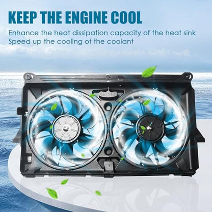 Radiator Cooling Fan Assembly Replacement for 2007-2014 Yukon Tahoe Escalade Suburban Silverado Sierra 1500 Dual Fan 4.8L 5.3L 6.0L 6.2L Engine Cooling Fan #GM3115211