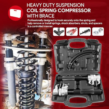 sixcow Upgrade Coil Spring Compressor Tool Automotive, Heavy Duty Macpherson Strut Spring Shock Absorber Compressor Set with Safety Jaws and Holder, Max Load.2645LB for Car Motorcycle Truck ATV UTV