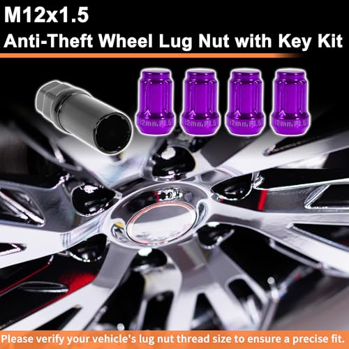 M12x1.5 Wheel Locking Nut with 1 Socket Key for Honda for Toyota Anti-Theft Tyre Tire Lock Nuts Removal Tool Purple 1 Set - color: Purple