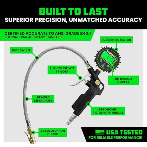 Rhino USA Digital Tire Pressure Gauge with Inflator (250 PSI) - Air Chuck - style: 250psi Digital