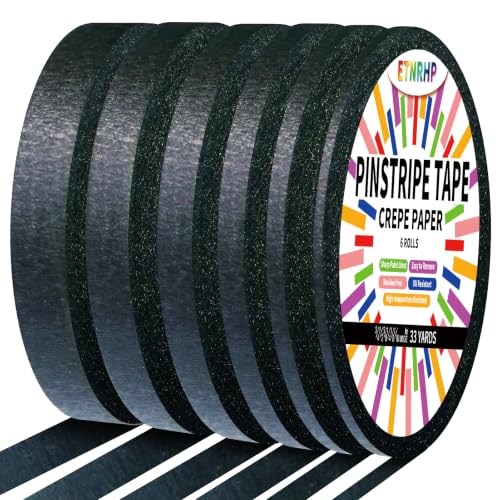 6 Rolls Pinstripe Masking Tape 1/16", 1/8", 1/4", 3/8",1/2", 3/4" - color: Black