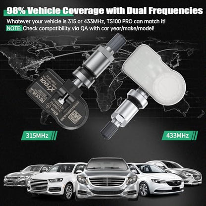 TPMS Sensors Set of 4: XTOOL TS100 Pro, 315/433MHz Tire Pressure Sensor