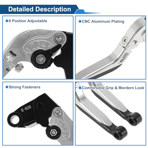 Short/Long Brake Clutch Levers for Kawasaki Ninja ZX6R 636 00-04 - color: Silver Tone Handle Black End