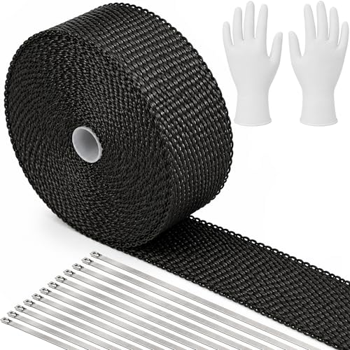 Exhaust Heat Wrap 2" x 50 FT, Titanium Header Wrap with 12 Steel Ties