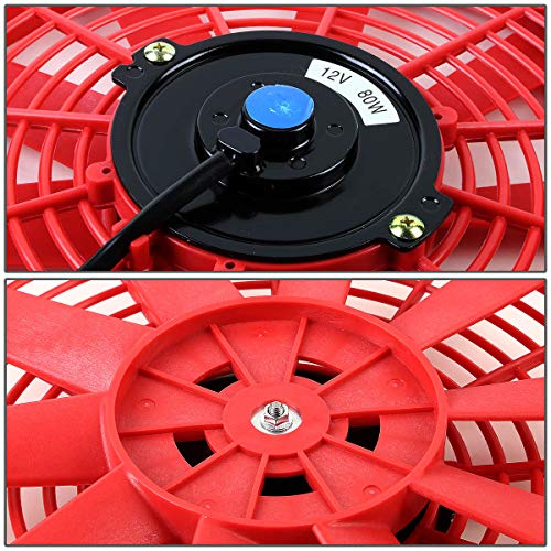 Auto Dynasty 2Pc 12" Universal 12V Electric Radiator Cooling Fan Kit, Red - color: Red, size: 12 Inch No Thermostat Wiring Switch Relay Kit