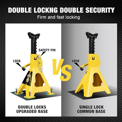 YELLOW JACKET Jack Stands 6 Ton with Double Locking and Large Foot Base for Lifting SUVS, Heavy Duty Steel, 13000 lb Capacity, 1 Pair, Yellow - color: yellow, size: 6 ton double locking and upgraded base