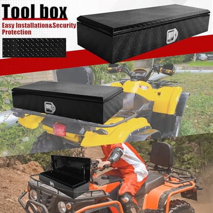35.5" x 12.8" x 6.5" ATV/UTV Rear Aluminum Storage Box Heavy Duty Tread Pattern Truck Cargo Box Trailer Toolbox with Latch and Keys Suitable for Off-Road Vehicles Utility Vehicles