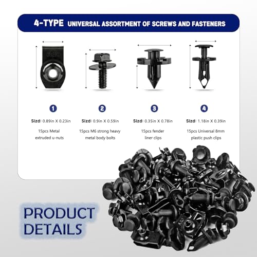 UNIGT 60PCS Engine Under Cover Splash Shield Guard Body Bolts Compatible with Nissan/Infiniti 370Z 350Z G35 G37 FX35 FX45 EX35 Bumper Fender Liner Push Retainer Fastener Rivet Clips with Tool