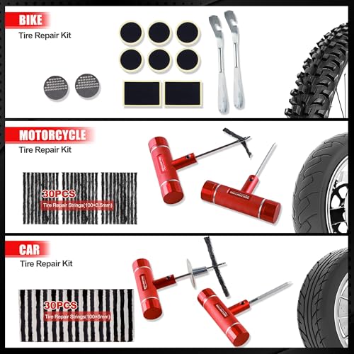 AWELCRAFT 108-Piece Tire Repair Kit – T-Handle Tools with Valve Kit & Case - size: 108 Piece Repair Kit