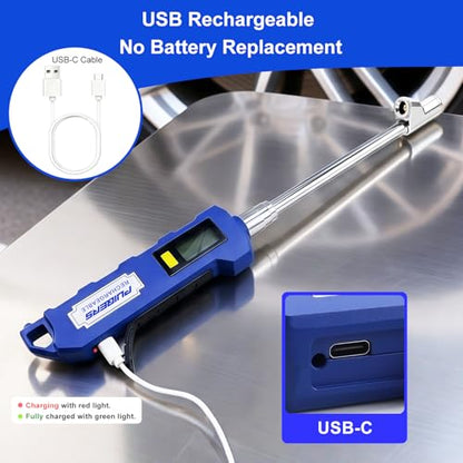 Rechargeable Digital Tire Pressure Gauge, Heavy-Duty Dual-Head Tire Gauge, USB-C Fast Charging, Backlit Display, LED Light, 4 Unit Switching, for Trucks, Motorhomes, Cars, and Motorcycles