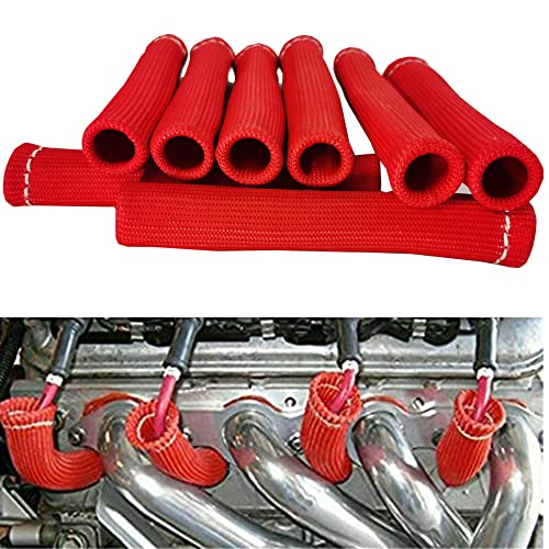 Spark Plug Wire Boots Thermal Protection Insulator Sleeve, 1200 Degree Heat shield Cover Wrap 6 inch for Car Truck 8PCS(red) - color: red