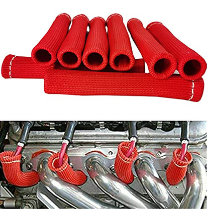 Spark Plug Wire Boots Thermal Protection Insulator Sleeve, 1200 Degree Heat shield Cover Wrap 6 inch for Car Truck 8PCS(red) - color: red