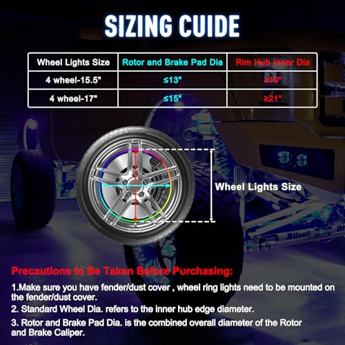 17" 4PCS Double Row Wheel Ring Lights Rim Lights for Truck Pickup - size: 17inch