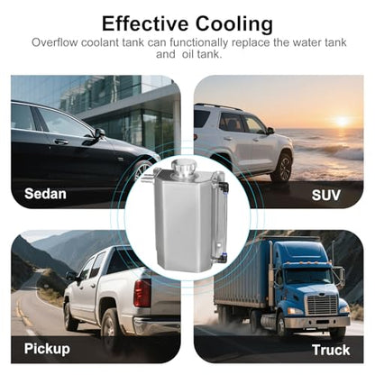 Coolant Reservoir Tank, 2L Aluminum Radiator Overflow Tank Silver - color: Silver, size: 2L
