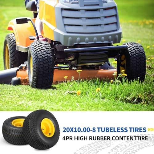 GICOOL 20x10.00-8 Lawn Mower Tire and Wheel, 3/4" Borehole, and 3/16" Keyway, 3.5" Offset Hub, 4 Ply Tubeless Tire, Replacement 20x10-8nhs Riding Lawn Mower and Tractor Rear Tire and Wheel Assemblies - size: 20x10.00-8 Tubeless