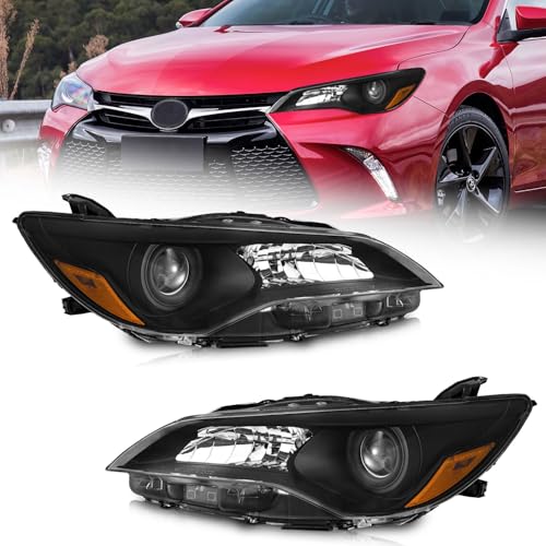 WEELMOTO Headlights for 2015 2016 2017 Toyota Camry XLE LE SE Factory - color: Clear Lens I Black Housing I Amber Reflector