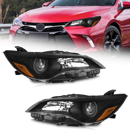 WEELMOTO Headlights for 2015 2016 2017 Toyota Camry XLE LE SE Factory - color: Clear Lens I Black Housing I Amber Reflector
