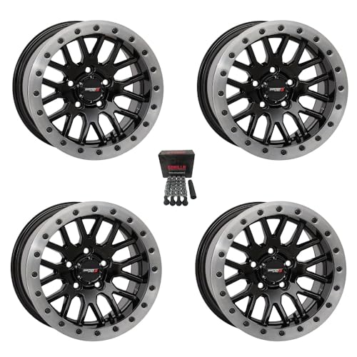 System 3 Off-Road System 3 SB-9 Beadlock 15"" Wheels Gloss Black +10mm Polaris RZR Turbo R & Pro R Ranger 1500 Xpedition
