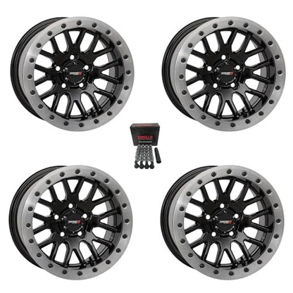 System 3 Off-Road System 3 SB-9 Beadlock 15"" Wheels Gloss Black +10mm Polaris RZR Turbo R & Pro R Ranger 1500 Xpedition