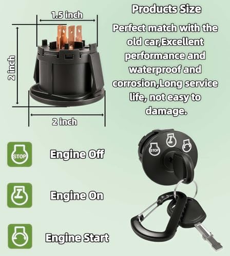 077-8076-00 Ignition Switch with 2 Keys, 3 Position 5 Terminal Key Switch, Replaces for Husqvarna 591070501 John Deere GY00191 MTD 725-04659, Fits All Bad Boy Zero Turn Mowers