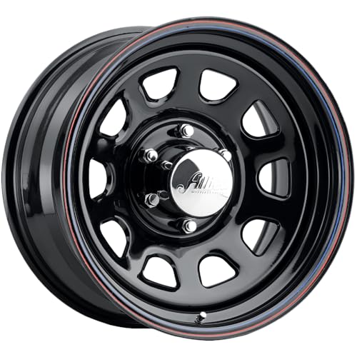 Allied Wheel 52B Black Daytona 15X8 5X5, 3.75"BS, Durable Gloss Black Finish Steel Wheel for Cars and Light Trucks, Chrome Cap Included, Protective E-Coating