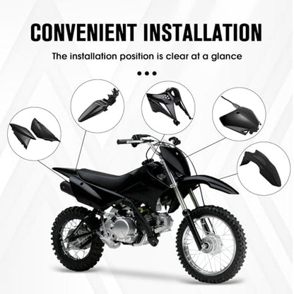 CHANGCHENG Dirt Bike Plastic Kits for KLX 110/KLX 110L 2011-2026 Black - color: Black, size: Complete Fender Kit