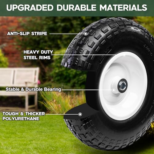 Taifa 4 PCS 13 Inch Solid Flat Free Replacement Tires and Wheels 4.00-6 with 5/8'' Bearing and 2.17'' Offset Hub, Air Less Wheel for Wheelbarrow/Wagon/Hand Truck/Trolley/Garden Scooter etc. - color: 13x400-6PU-5/8'' Bearing-4 PCS