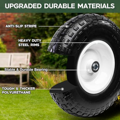 Taifa 4 PCS 13 Inch Solid Flat Free Replacement Tires and Wheels 4.00-6 with 5/8'' Bearing and 2.17'' Offset Hub, Air Less Wheel for Wheelbarrow/Wagon/Hand Truck/Trolley/Garden Scooter etc. - color: 13x400-6PU-5/8'' Bearing-4 PCS