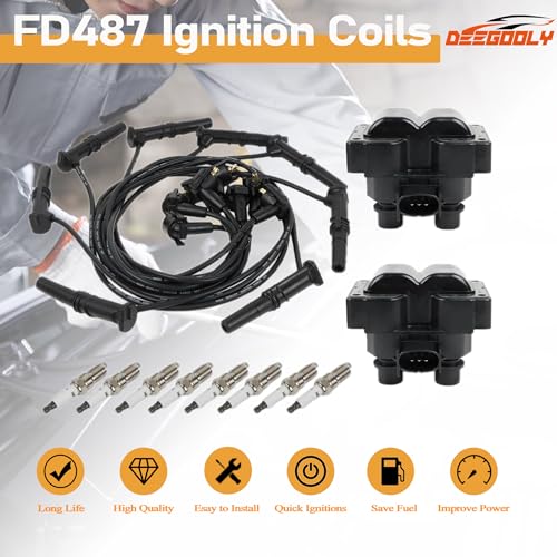 2PCS FD487 Ignition Coils Pack & 8PCS Iridium Spark Plugs & 8PCS Spark Plug Wires Set Compatible with Ford Mercury Lincoln Town Car F150 Expedition Crown Victoria 4.6L V8 - size: FD487 Ignition Coil & Spark Plug & Wires