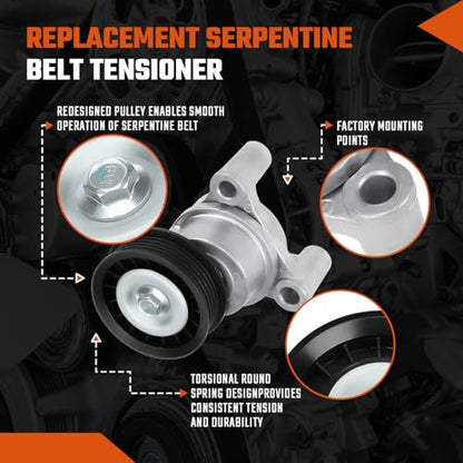 39083 Belt Tensioner Assembly with Pulley Fit for Silverado 1500 09-13, Fit for GMC Sierra 1500/2500 HD 10-13, Fit for Cadillac Escalade 09-14, Fit for Hummer H2 09, V8 6.2L/6.0L/5.3L/4.8L - size: 39083