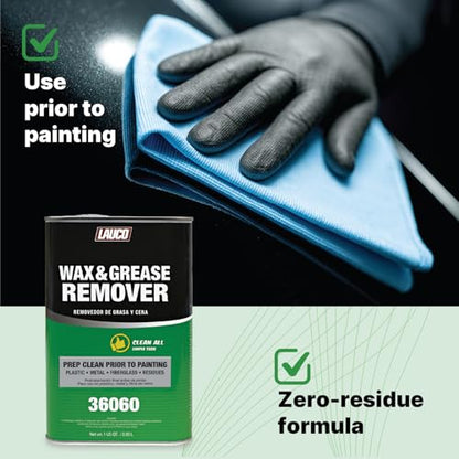 LAUCO Wax and Grease Remover Multi-Surface Paint Prep Cleaner for Auto Body (36060), Garage | Works On Plastic, Metal, Fiberglass Powerful Solvent Degreaser (Quart) 36060