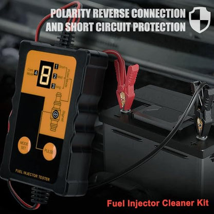 Fuel Injector Cleaning Tester Kit, 8 Pulse Modes, 4 Wire Dual Channel, Fual System Cleaner Tool with 8 Cleaning Adapters