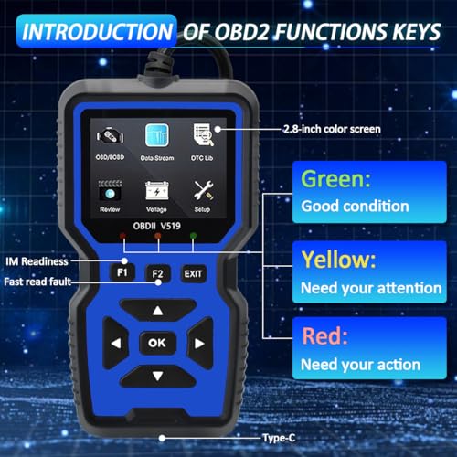 OBD2 Scanner Diagnostic Tool - Check Engine Light Code Reader, Reset Function, Data Stream, I/M Readiness, Full Features, Modes 6 & 8, for All 1996+ Vehicles, Automotriz Scanner - color: Blue