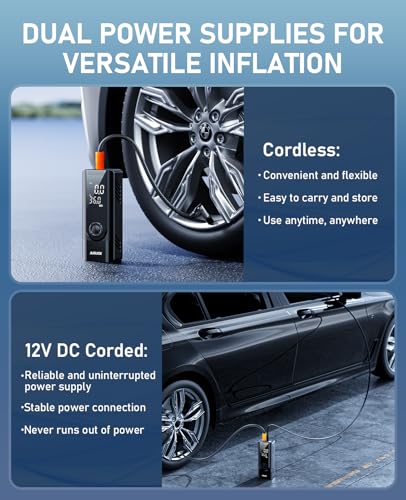 JUSUOX Tire Inflator Portable Air Compressor, 150 PSI Dual Power - color: Black