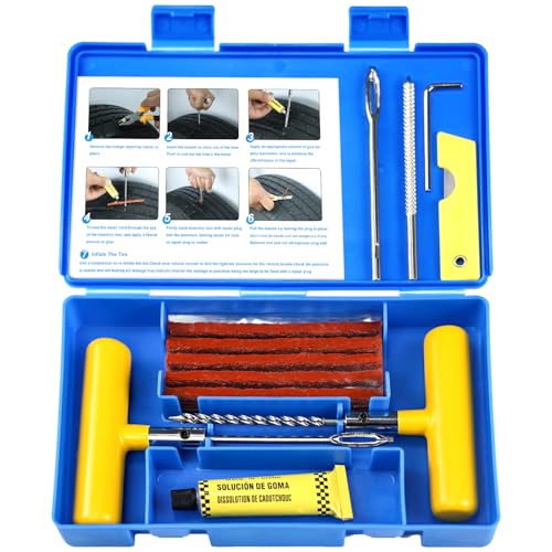 Tire Repair Kit with Plugs, Tire Plug Kit Heavy Duty Professional for Car, ATV, Motorcycle, Truck, Flat Tire Emergency Repair (Boxed Type - 19 PCs) - style: Boxed Type - 19 PCs