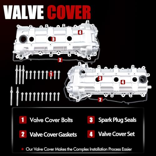 MITZONE Aluminum Valve Cover Set Compatible with 2011-2022 Dodge Grand Caravan Journey Jeep Grand Cherokee Wrangler Chrysler Town Country RAM 3.2L 3.6L V6 264-938 05184069AN - size: Right Side & Left Side