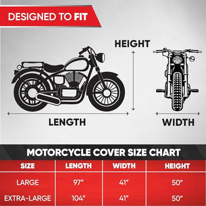 Motor Trend SportsFlex All Weather Waterproof Motorcycle Cover Breathable Durable Protection XL: 97" x 41" x 50" - size: Large: 97" x 41" x 50"