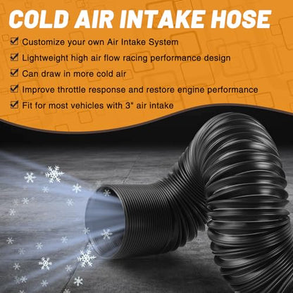 2 Inch Cold Air Intake Pipe: Universal Flexible Duct with Length from 10" to 40" for Customize Air Intake System Hose Tube - color: Black, size: 2"