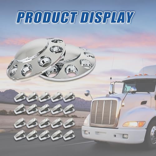 Silscvtt Chrome Semi Truck Hub Cover Wheel Axle Cover Center Caps Complete with 33mm Screw-on Lug Nuts for 22.5 Inches and 24.5 Inches Semi Truck Wheels 2 Front - size: 2 Front and 0 Rear