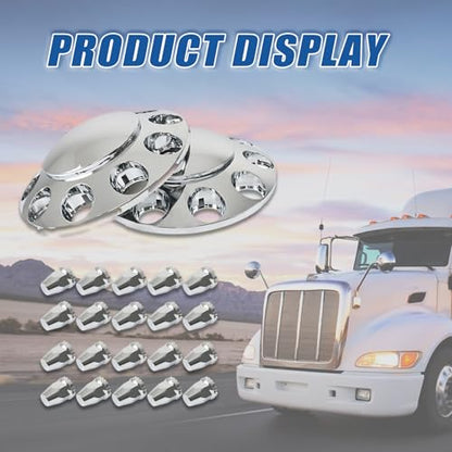 Silscvtt Chrome Semi Truck Hub Cover Wheel Axle Cover Center Caps Complete with 33mm Screw-on Lug Nuts for 22.5 Inches and 24.5 Inches Semi Truck Wheels 2 Front - size: 2 Front and 0 Rear