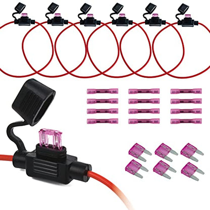 VANSIHO 18AWG Inline Fuse Holder Kits-6 Pack 18 Guage awg with 6pcs 3A Blade Mini fuse/12pcs 3:1 Heat Shrink Butt Connectors