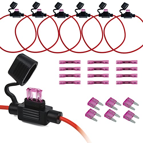VANSIHO 18AWG Inline Fuse Holder Kits-6 Pack 18 Guage awg with 6pcs 3A Blade Mini fuse/12pcs 3:1 Heat Shrink Butt Connectors