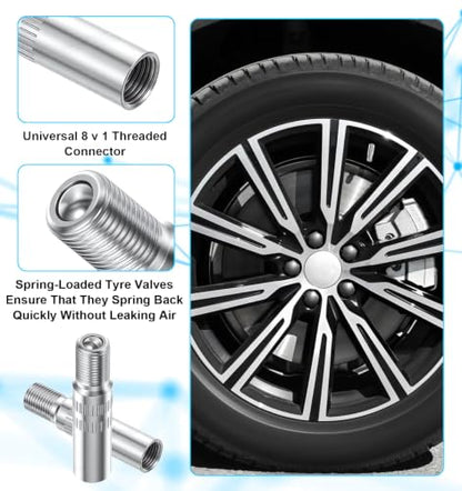 5Pcs Tire Valve Extenders, 39mm Brass Adapter Universal for Car Motorcycle Truck Wheels(Silver)