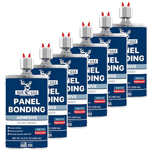 6 Pack Buck Panel Bonding Adhesive, Two-Part Epoxy, 400 ml/13.5 fl oz Cartridge, 08115 Replacement, Heavy Duty Metal Glue for Automotive Use, Bonds w/Steel, Aluminum, Plastic, OEM Recommended, Black - size: Panel Bond (400ml), style: 6 Pack