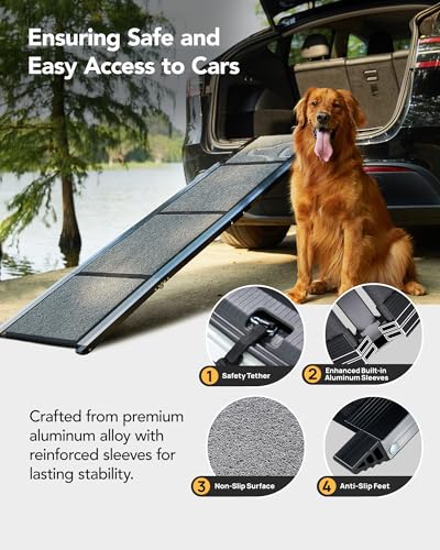 PetThem Dog Ramp for Cars, 63" L × 17" W, Lightweight Foldable - size: 63" L x 17.2" W with Dog Pattern Upgraded