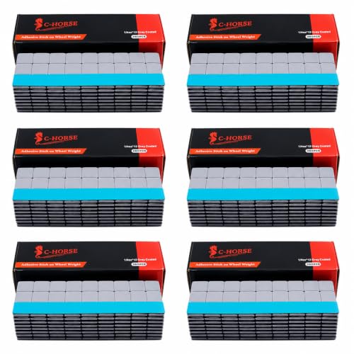 C-HORSE 2160 Pcs, 0.25 oz 1/4 oz, Grey, Adhesive Stick On Wheel Weights, Blue Adhesive Easy Peel Tape (0.25 Oz, Grey, 6 Boxes, 2160 Pcs) Wheel Weights Stick On Wheels - color: Grey