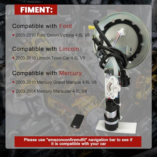 E2336S Electric Fuel Pump Module Assembly Compatible with Ford Crown Victoria & Compatible with Lincoln Town Car & Grand Marquis 2003-2010, Marauder 2003 2004, V8 4.6L, Replace# 4W1Z9H307AA