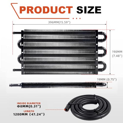 BARTOO Universal 5/16" Transmission Oil Cooler Kit, Aluminium alloy 6 Pass Tube and Fin Oil Cooler Kit(Black) - color: Black, size: 6 Pass