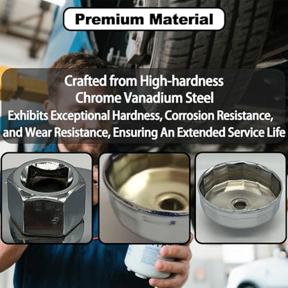 74mm Oil Filter Wrench, 14 Flute Wrench & 1/2Inch Square Drive Flute Oil Filter Removal Tool - size: 74mm 14 Flute