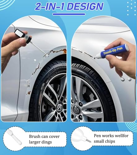 White Car Paint Touch Up Pen, Touch Up Paint for Car with Varnish Clear Coat Pen 2pcs, Car Scratch Repair Pen, Lasting Auto Scratch Remover, Quick and Easy Fix Vehicles Chip Rim Scuff Repair - color: White+Varnish